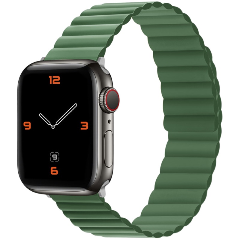 适用 appleiwatch6/SE硅胶磁吸链式表带38/41/40/44/45mm oppowatch/1/2/42/46MM表带苹果皮质回环watch7/4/5