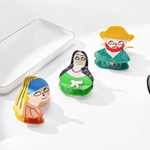 赞贝雅原创设计醋酸夹抓拼接\女人头\成人鲨鱼\\气质发夹外出优雅