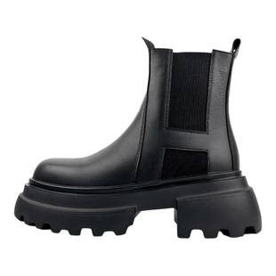 两点浪漫切尔西靴子男真皮7CM厚底增高马丁靴套脚加绒高帮皮鞋男