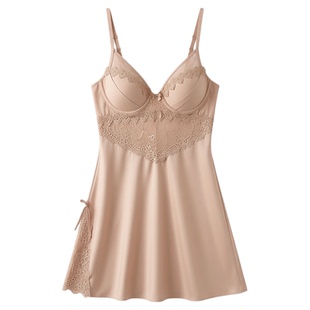 真丝睡衣法式性感纯欲蕾丝吊带睡裙夏季V领大码聚拢带胸垫居家服