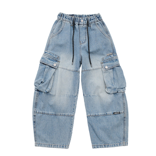 男童裤子2026春装新款中大童工装长裤韩版老爹裤宽松儿童牛仔裤潮