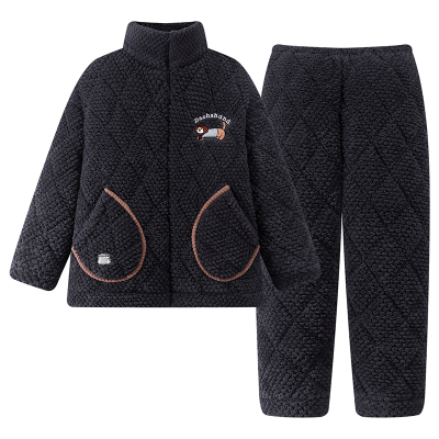 冬季男士珊瑚绒夹棉睡衣