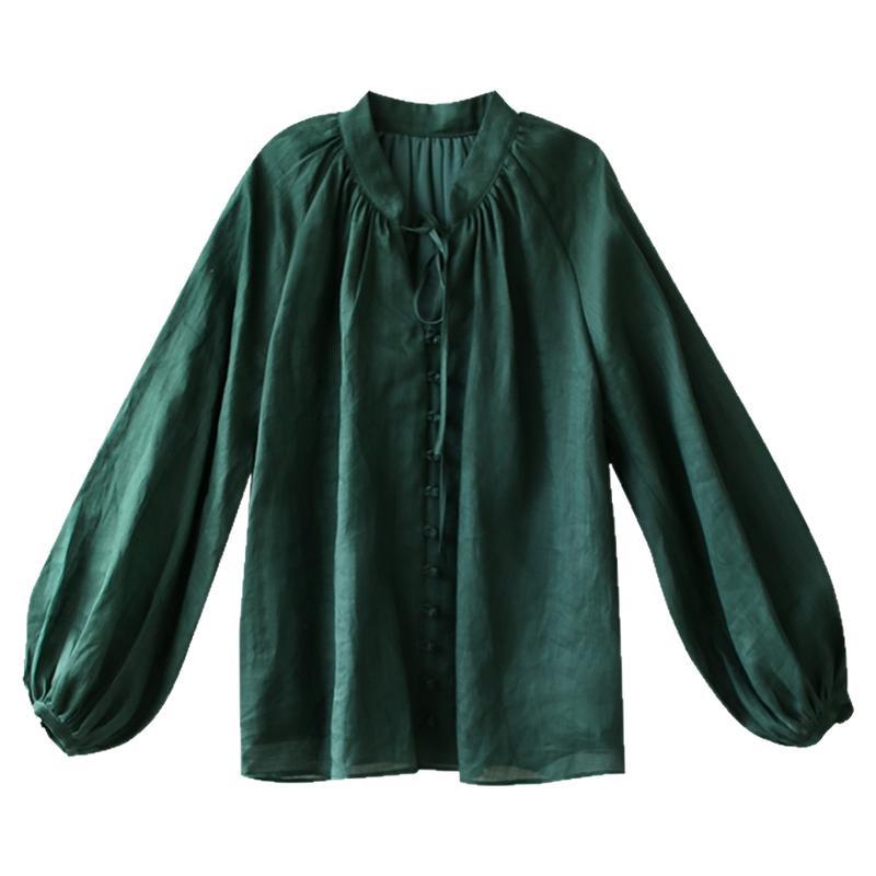 江南范深绿色改良汉服上衣苎麻