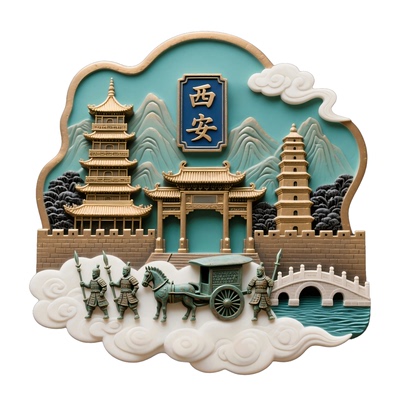 西安文创兵马俑大雁塔金属冰箱贴