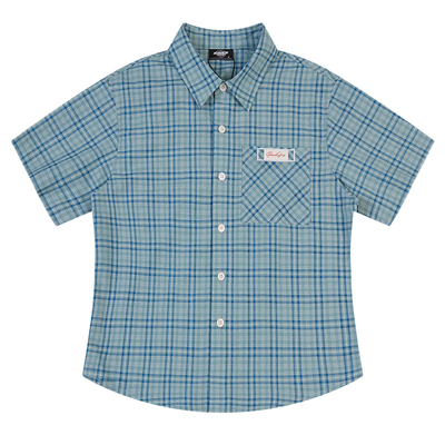 404MOB美式格子正肩短袖修身衬衫女2026夏季休闲设计感衬衣短款t