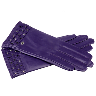 礼盒秋冬时尚梦特娇女款铆钉羊皮单丝里手套MH133311023W黑色紫色