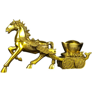 装饰马摆件铜马拉车拉元宝马拉白菜黄金万两铜办公室店铺玄关唐马