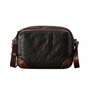 后步小众真皮男士单肩斜挎包植鞣牛皮复古休闲个性高级感撞色背包