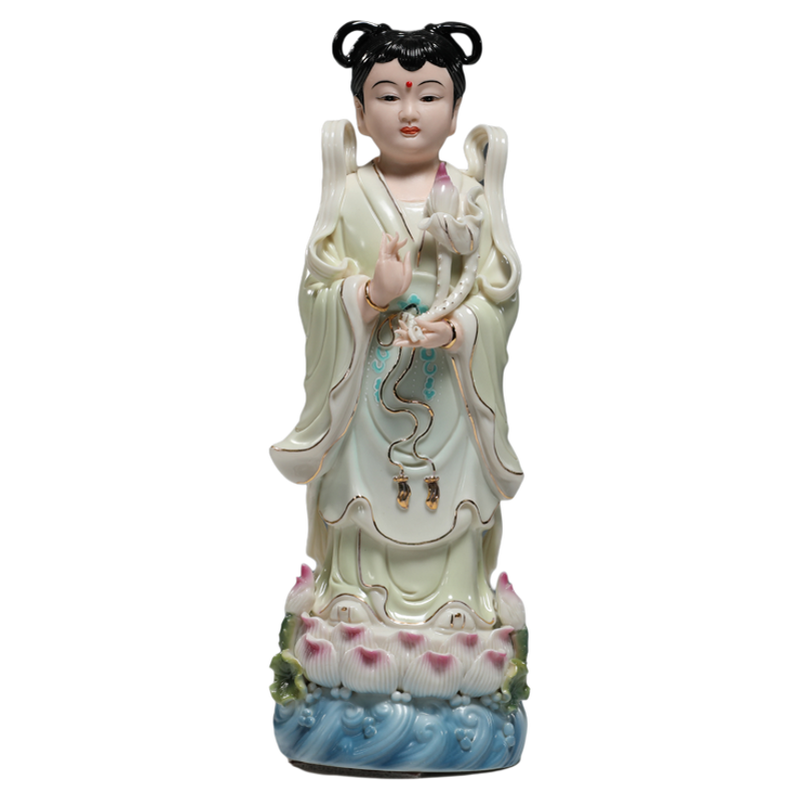 微美8至14寸陶瓷金童玉女神像善财童子龙女观音菩萨佛像对童摆件