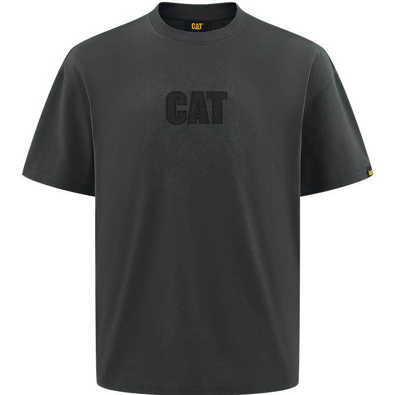 CAT卡特夏季男士户外休闲宽松日常透气网眼绣花水洗短袖字母T恤