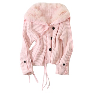 大于诗集 凛冬恋歌 大翻领狐狸毛海军领针织开衫女加厚毛衣外套冬