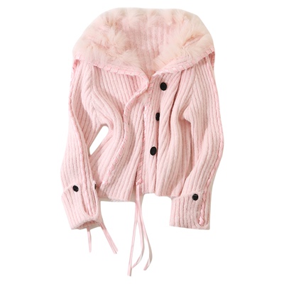 大于诗集 凛冬恋歌 大翻领狐狸毛海军领针织开衫女加厚毛衣外套冬