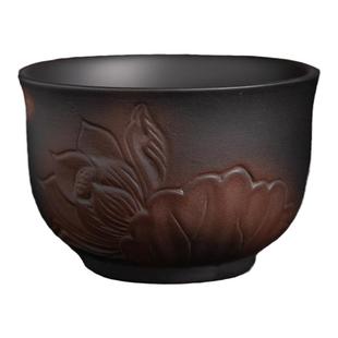 德化陶瓷【茶杯】70ml/春意杯/紫陶/浮雕纹/主人杯/客杯/荷莲图