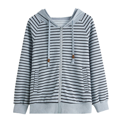 连帽条纹卫衣外套女2025秋冬季新款纯棉时尚宽松休闲运动开衫上衣