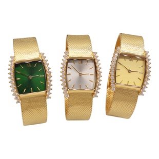 日系复古手表女奢华复古镶钻款订制款波浪编织花纹带女士方形手表