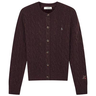 Hazzys哈吉斯绞花针织开衫女秋冬时尚保暖彩点毛衫通勤上衣外套潮