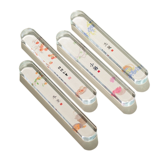 梅林笔庄水晶镇纸镇尺书法专用创意镇纸尺学生写毛笔字国画高颜值透明玻璃彩印压纸压书神器笔搁笔架文房压条