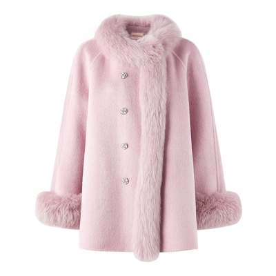 MISSCOCOON可可尼狐狸毛领呢子外套女2025秋冬新款斗篷绵羊毛大衣