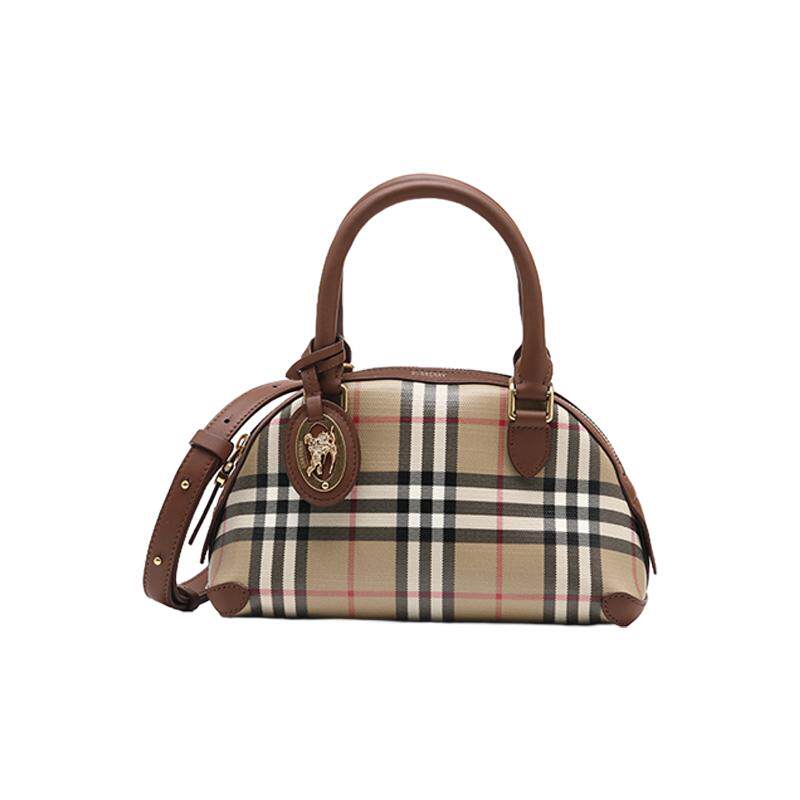 【自营】BURBERRY/博柏利Primrose女士格纹单肩斜挎手提包贝壳包