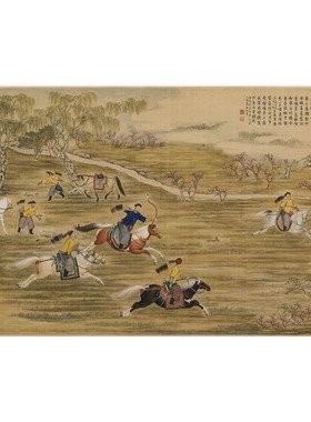 郎世宁乾隆皇帝射猎图装饰挂画