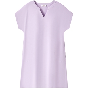 曼妮芬性感V领女生短袖睡衣带杯垫睡裙舒适可外穿家居服20312041