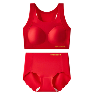 贝迪纯红色少女文胸套装本命年发育期学生运动背心新年好运内衣