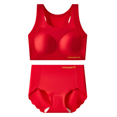 贝迪纯红色少女文胸套装本命年发育期学生运动背心新年好运内衣