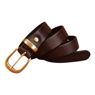 2.8cm宽窄细款手工复古铜扣牛仔裤皮带女头层牛皮真皮腰带针扣