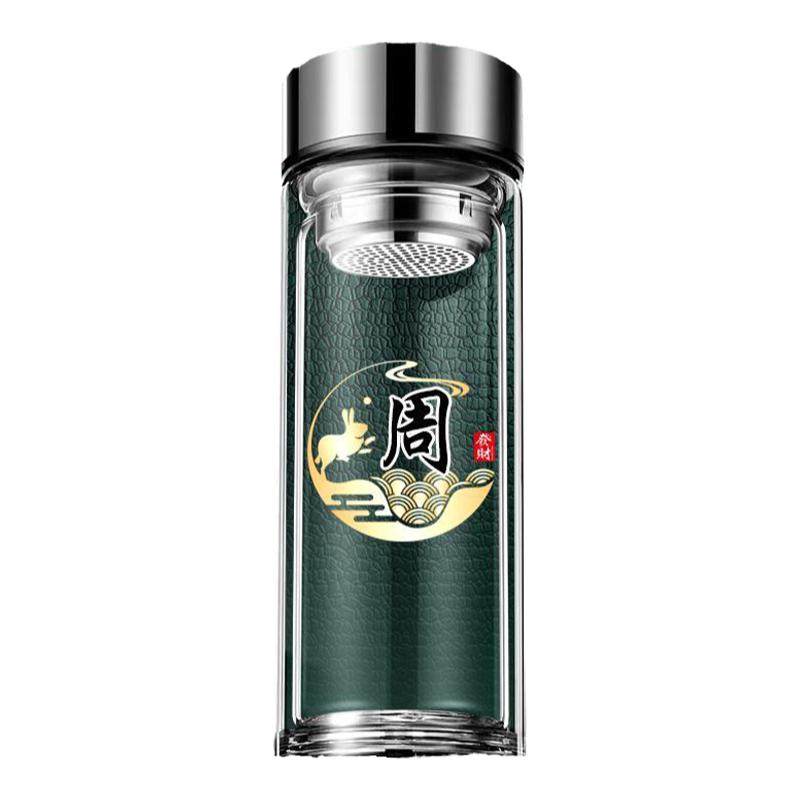 免费印字茶杯百家姓双层玻璃杯水杯logo定制高硼硅防爆隔热保温