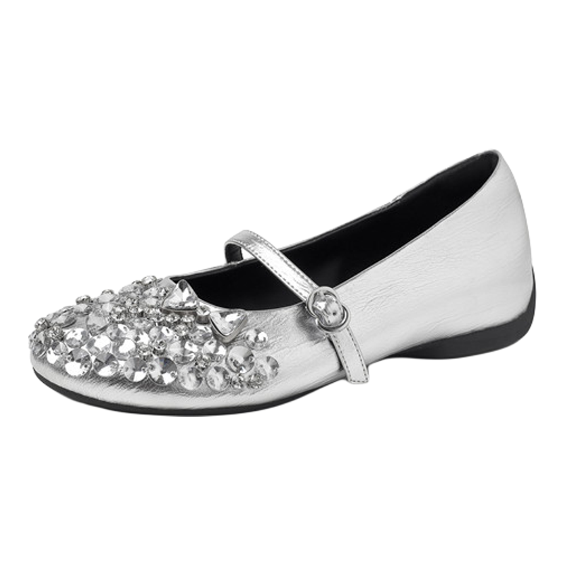 3cm真皮低跟银色浅口玛丽珍鞋女