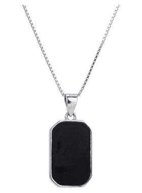 KLZ无事牌黑曜石纯银项链女2025新款小众简约方牌轻奢高级锁骨链