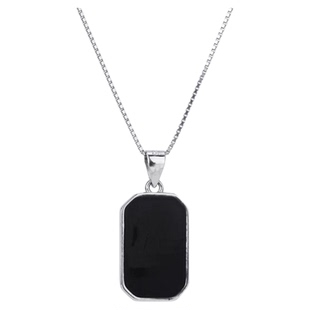 KLZ无事牌黑曜石纯银项链女2025新款小众简约方牌轻奢高级锁骨链