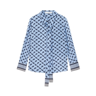 谷邦法式复古印花衬衫女2025秋季新款设计感飘带蝴蝶结长袖上衣