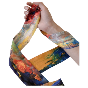 丝巾发带腰带女飘带长条油画新款春夏季复古领巾头巾绑发绑包百搭