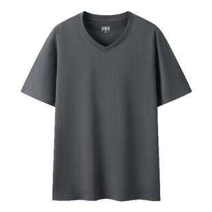 森马短袖T恤男修身纯色内搭纯棉2025夏季新款V领白t简约百搭上衣