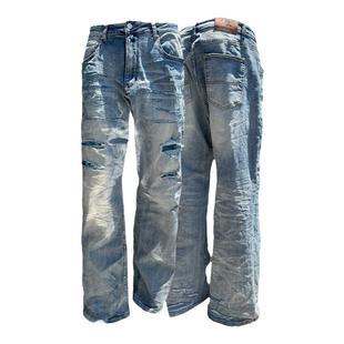 RsnenLB人生账单 春夏猫须洗水做旧破洞直筒休闲牛仔裤百搭长裤