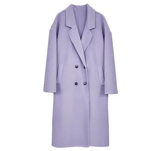 奶紫色双面毛呢大衣女2025冬季新款外套女秋冬款大码女装胖mm冬装