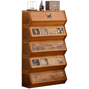 组合书柜子多功能家用落地书架置物架儿童大书橱实木多层客厅储物