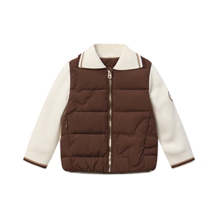 【绵羊毛】ETTOI爱多娃儿童拼接针织羽绒服女童保暖外套冬季新款