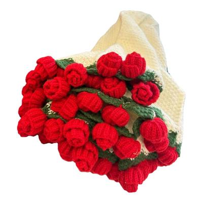 玫瑰花束毯子成品手工编织礼物盒