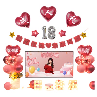 18岁生日装饰场景布置女孩快乐女生成人礼礼物成年仪式感气球十八