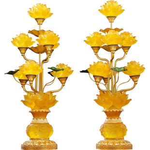 宝成佛具LED沙金色插电莲花灯一对寺院佛前供灯供观音财神灯家用