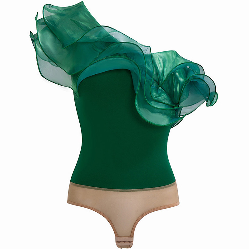 舞姿翼修身形体服荷叶边上衣裤子