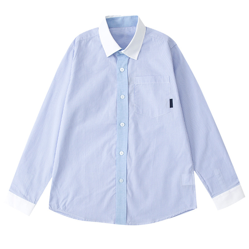 伊顿校服工厂蓝白条长袖棉质衬衫