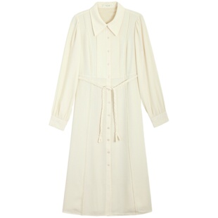 【纹理面料】MSLAN春季翻领A型收腰复古女长裙衬衫连衣裙MEDM4104