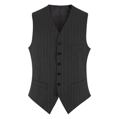 Super110收腰条纹西装马甲澳毛