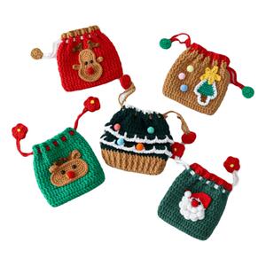 diy编织圣诞束口包麋鹿圣诞树包钩针毛线材料包零钱包手工礼物包