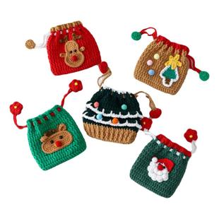 diy编织圣诞束口包麋鹿圣诞树包钩针毛线材料包零钱包手工礼物包