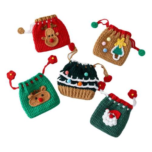 diy编织圣诞束口包麋鹿圣诞树包钩针毛线材料包零钱包手工礼物包