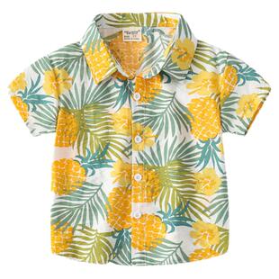 儿童沙滩服海边夏装男童花衬衫复古夏威夷港风衬衫短袖男宝宝夏季